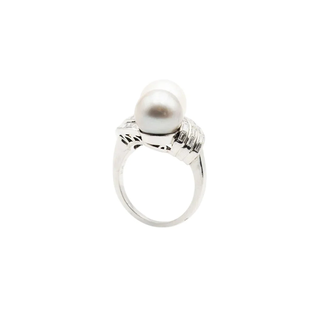 Bague Toi & Moi en platine, perles et diamants - Image 5