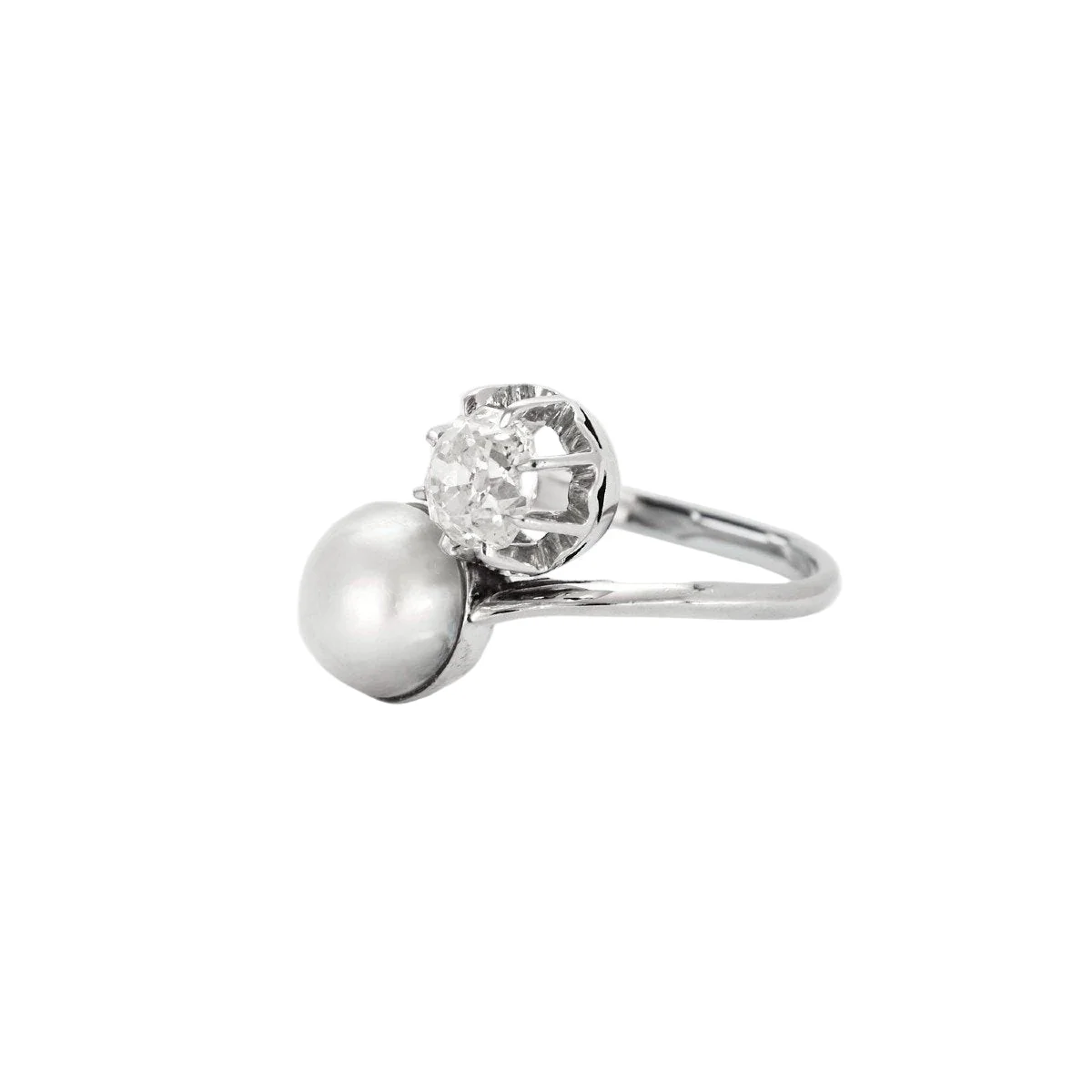 Bague Toi et Moi en or blanc, perle, et diamant - Image 3