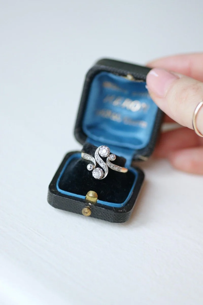 Bague Toi et Moi Diamants 0,55 Ct sur Or et Platine Belle Epoque - Image 4