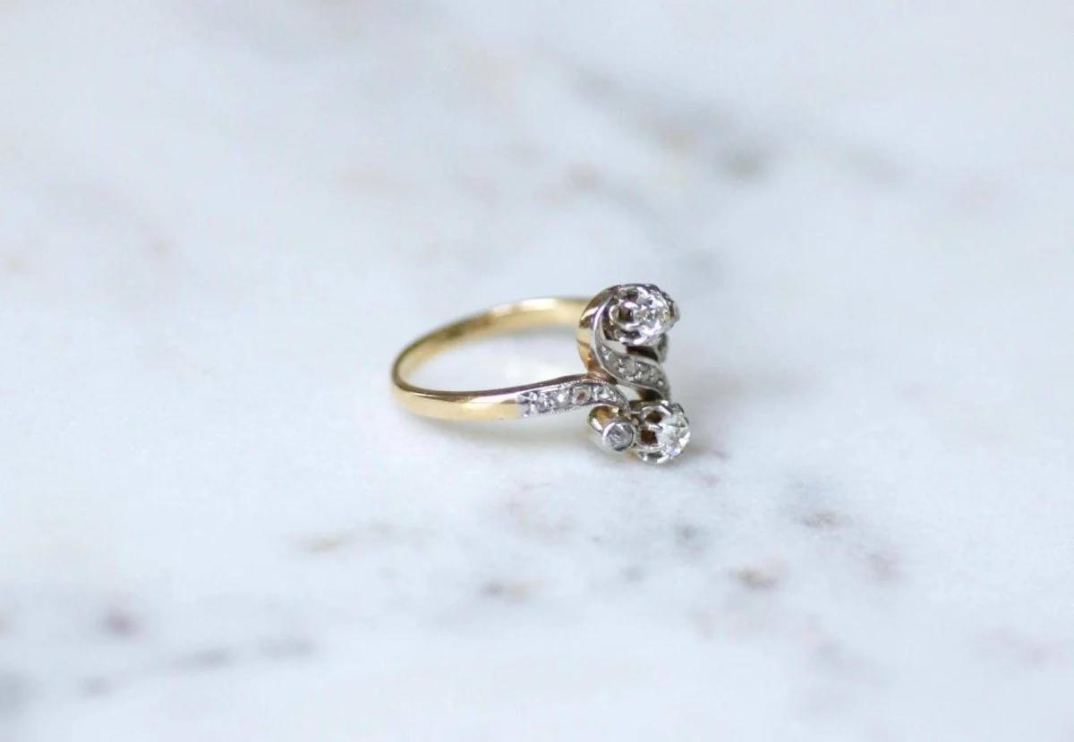 Bague Toi et Moi Diamants 0,55 Ct sur Or et Platine Belle Epoque - Image 7
