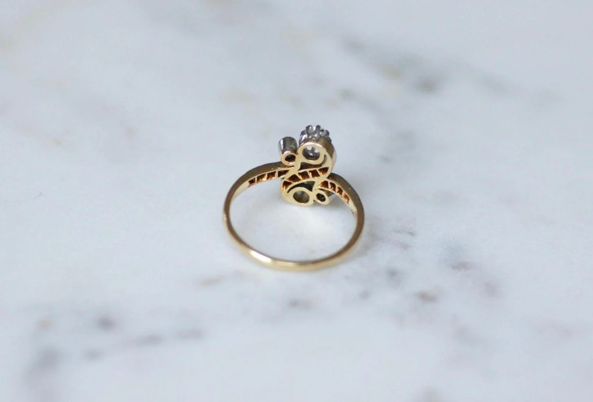 Bague Toi et Moi Diamants 0,55 Ct sur Or et Platine Belle Epoque - Image 8