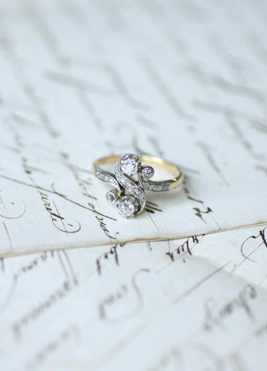 Bague Toi et Moi Diamants 0,55 Ct sur Or et Platine Belle Epoque - Image 9