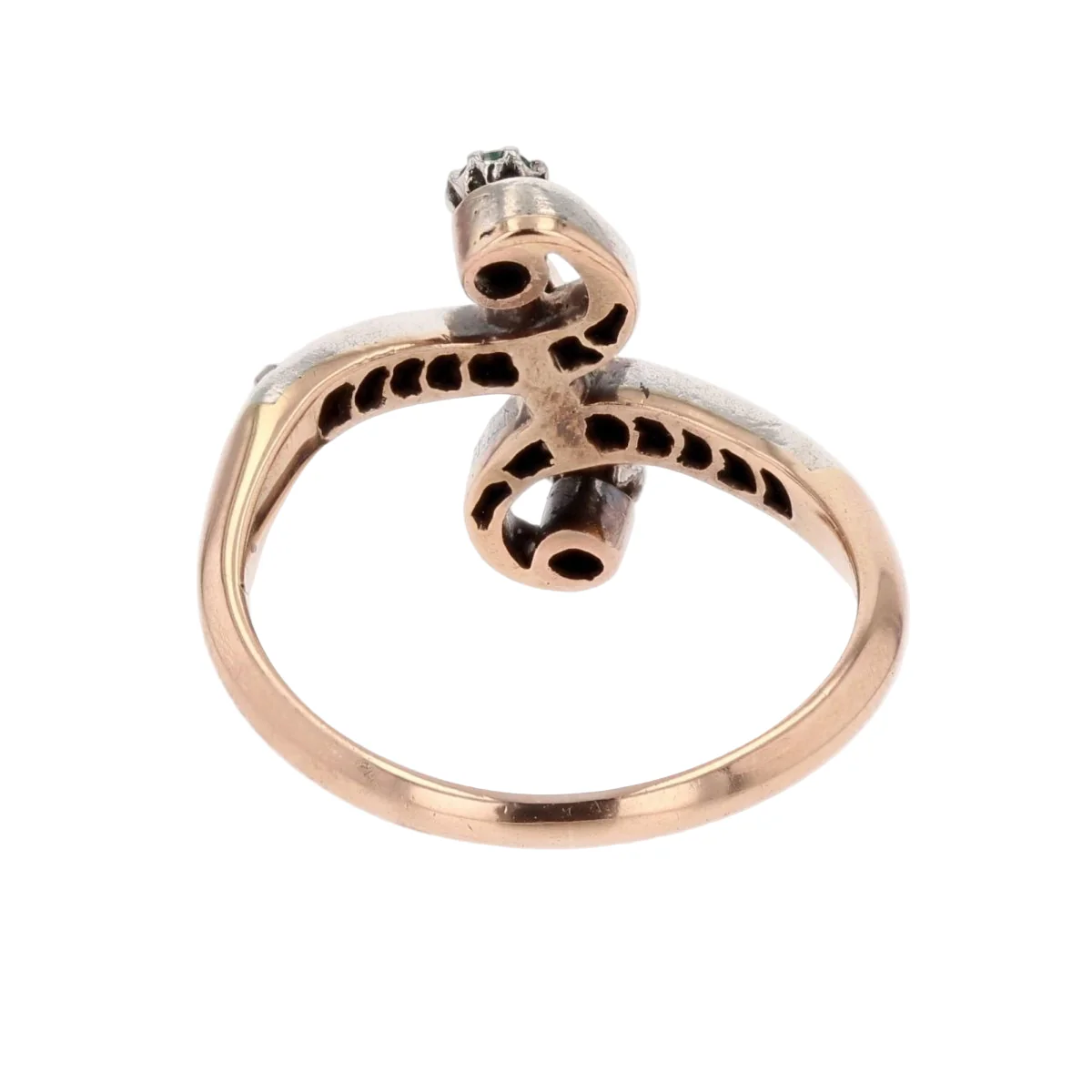 Bague Toi & Moi en or rose, émeraudes et diamants - Image 4