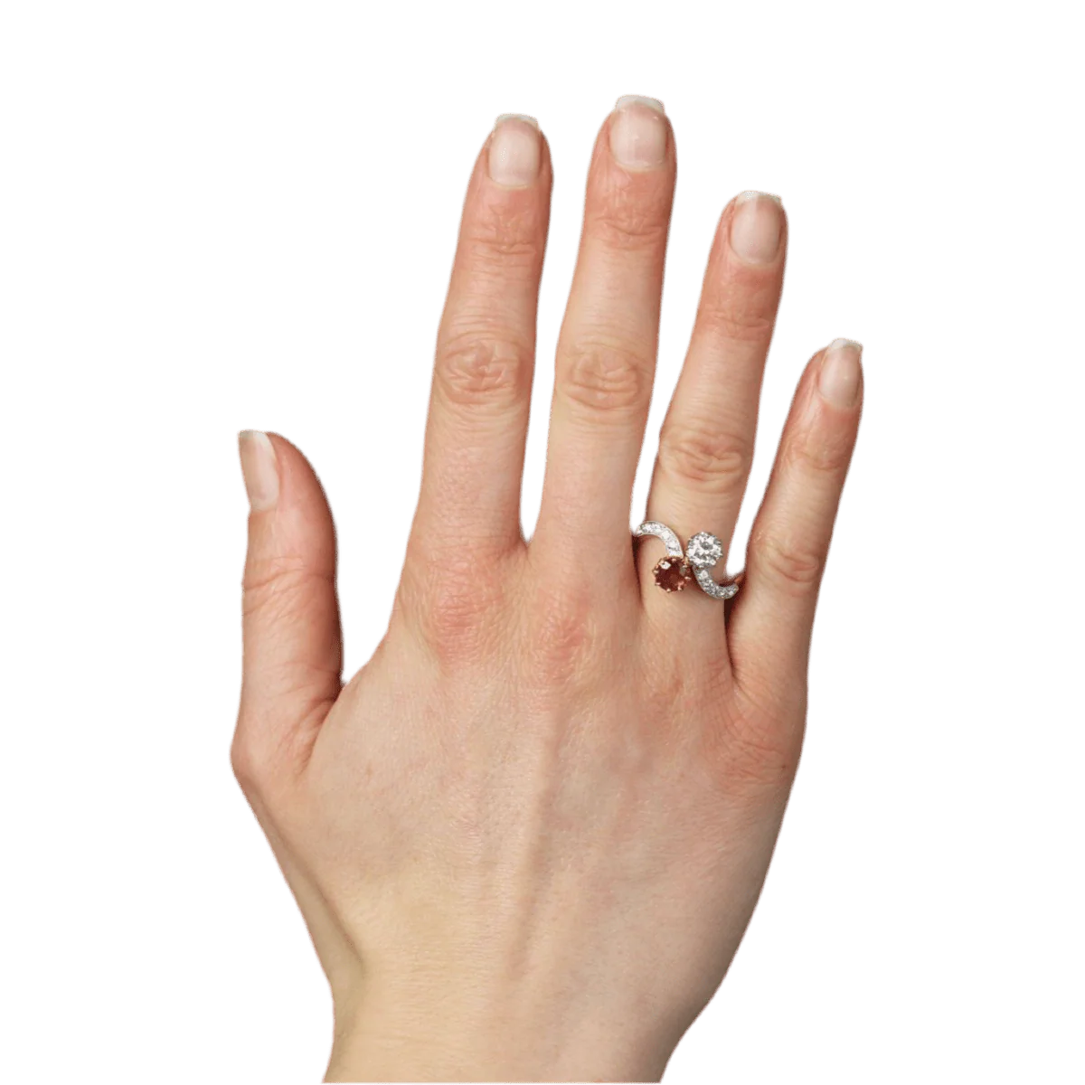 Bague Toi & Moi en or jaune, platine, rubis et diamants - Image 2