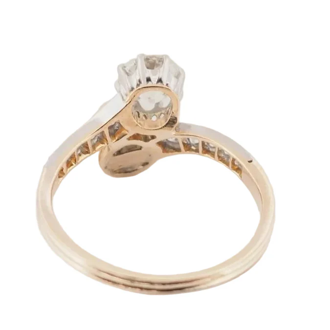 Bague Toi et Moi en or jaune, platine, perles et diamants - Image 3