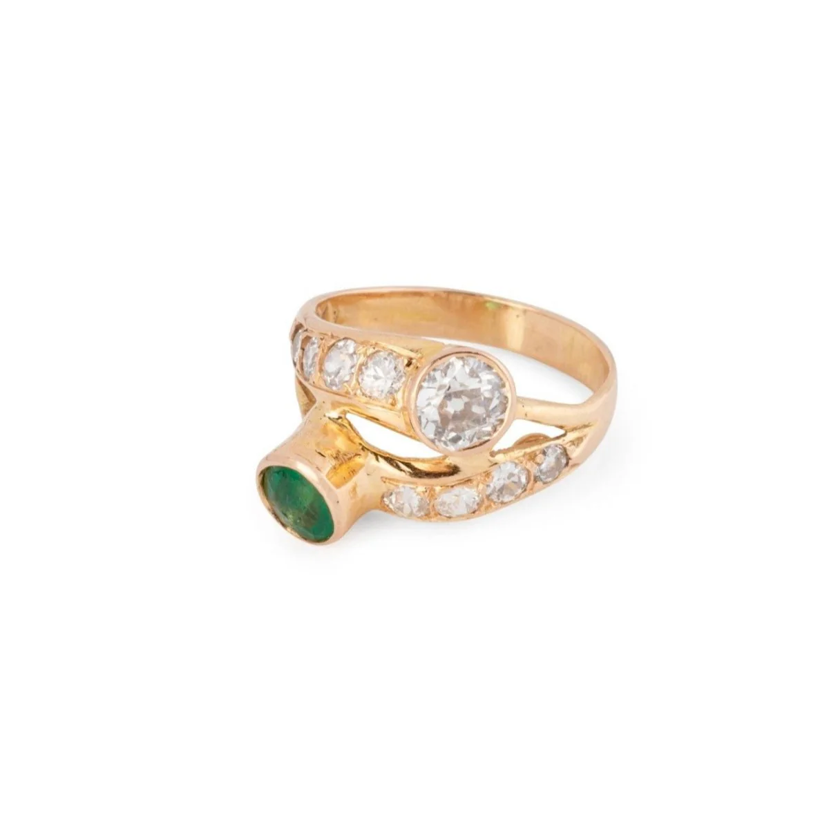 Bague Toi & Moi en or jaune, émeraude et diamants - Image 3