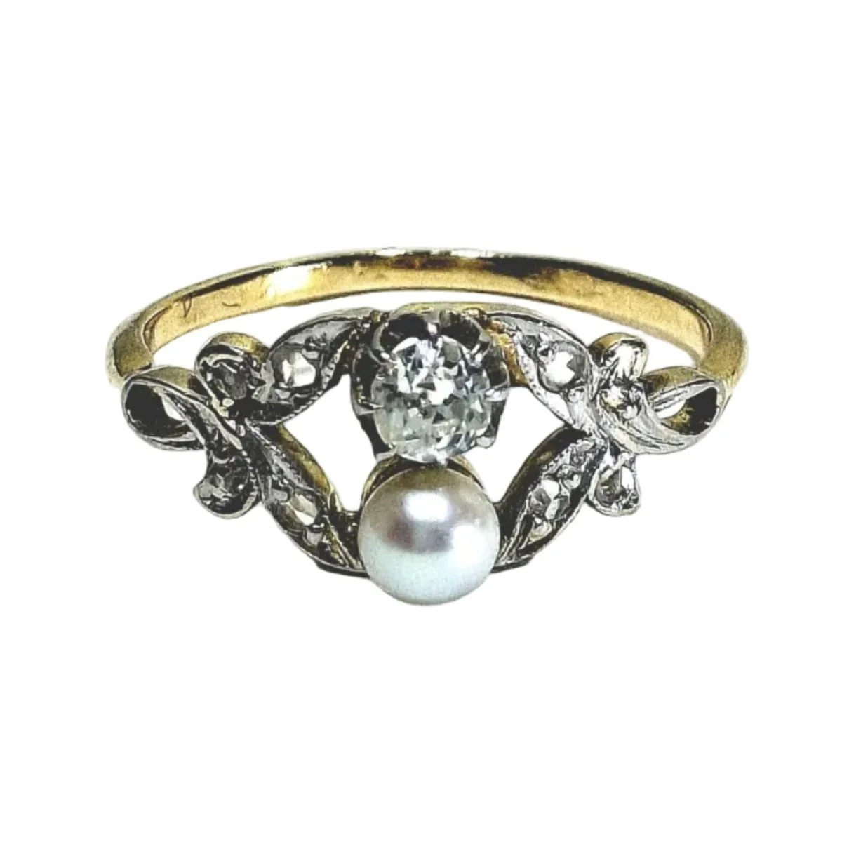 Bague Toi & Moi en or jaune, or blanc, perle et diamants