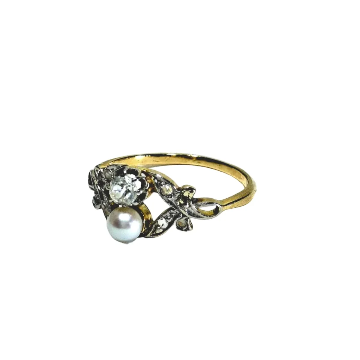 Bague Toi & Moi en or jaune, or blanc, perle et diamants - Image 3
