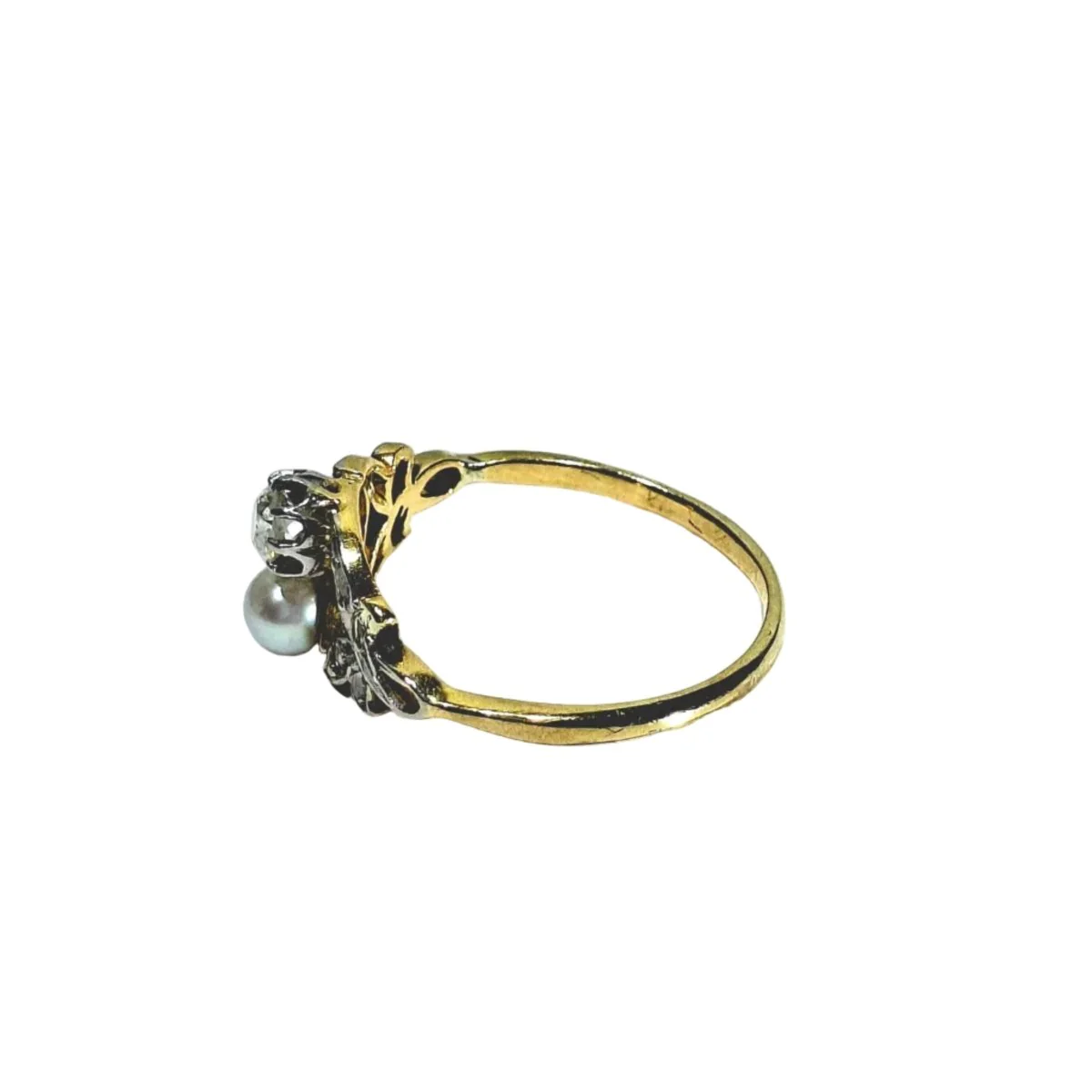 Bague Toi & Moi en or jaune, or blanc, perle et diamants - Image 4
