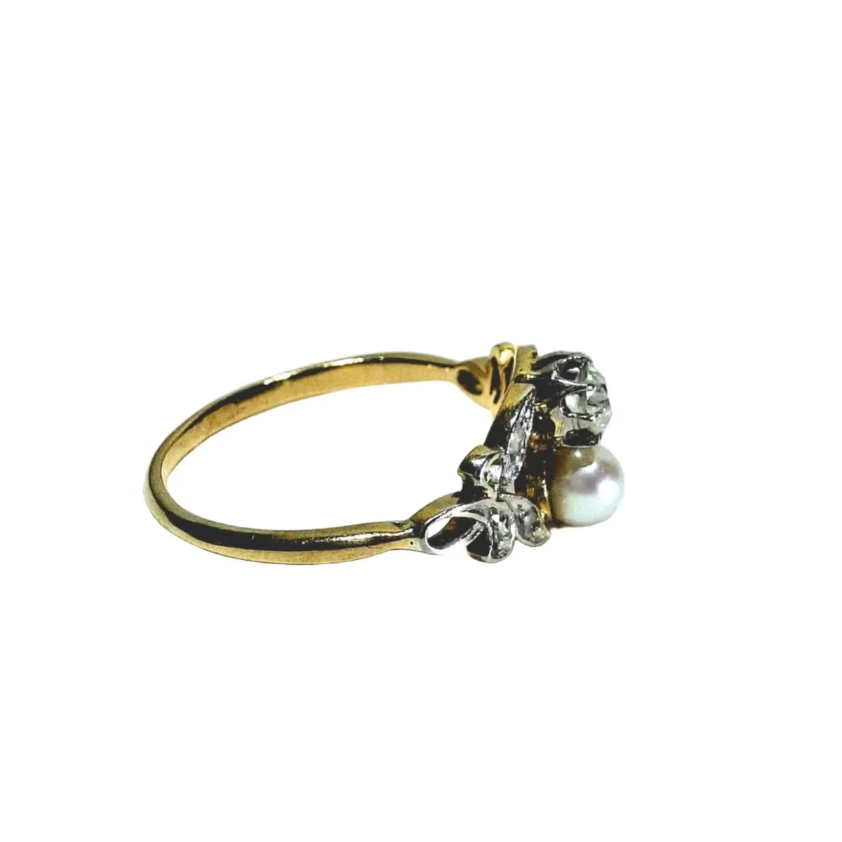 Bague Toi & Moi en or jaune, or blanc, perle et diamants - Image 6