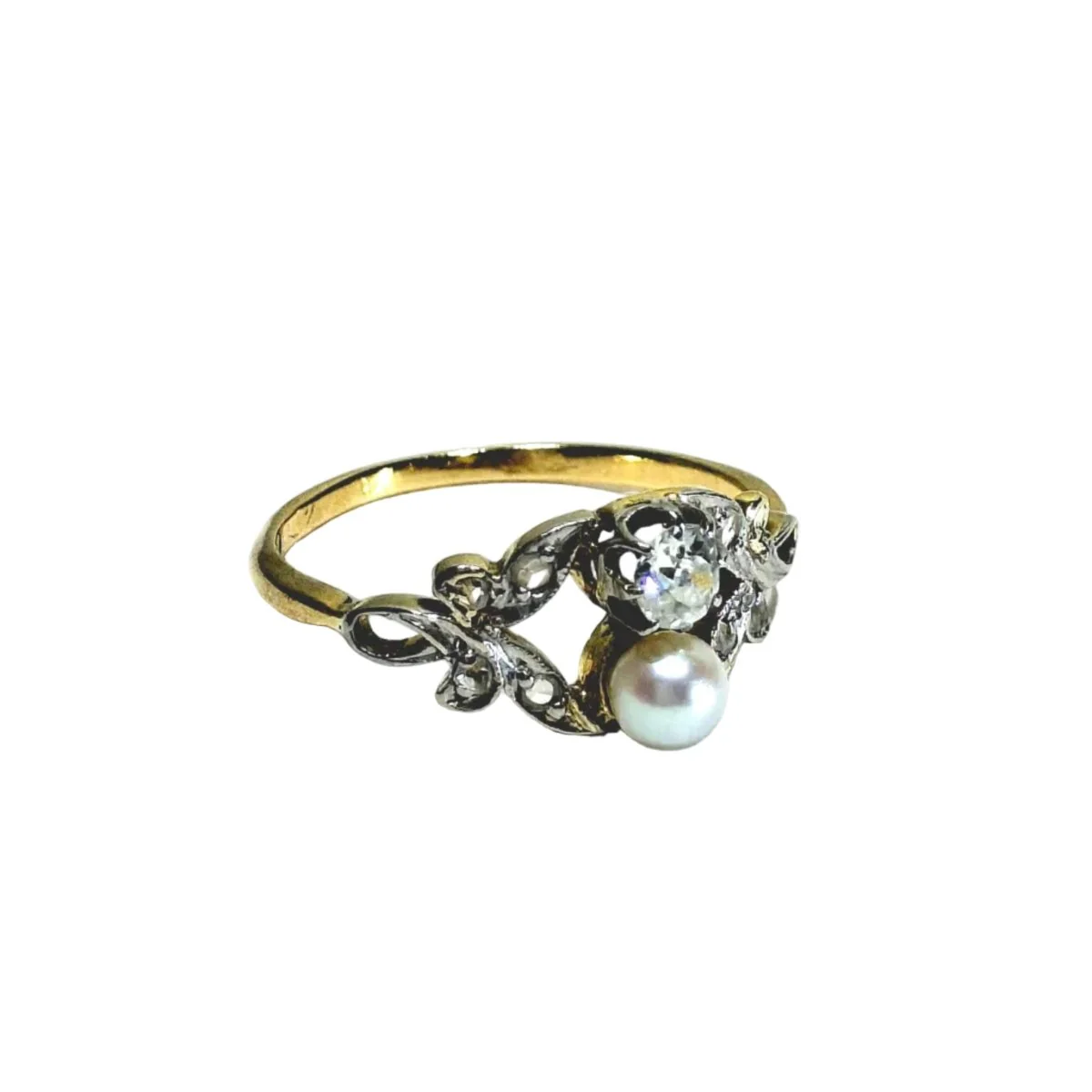 Bague Toi & Moi en or jaune, or blanc, perle et diamants - Image 7