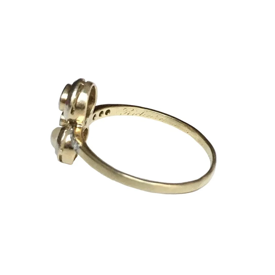 Bague Toi & Moi en or jaune, platine, perle et diamants - Image 3