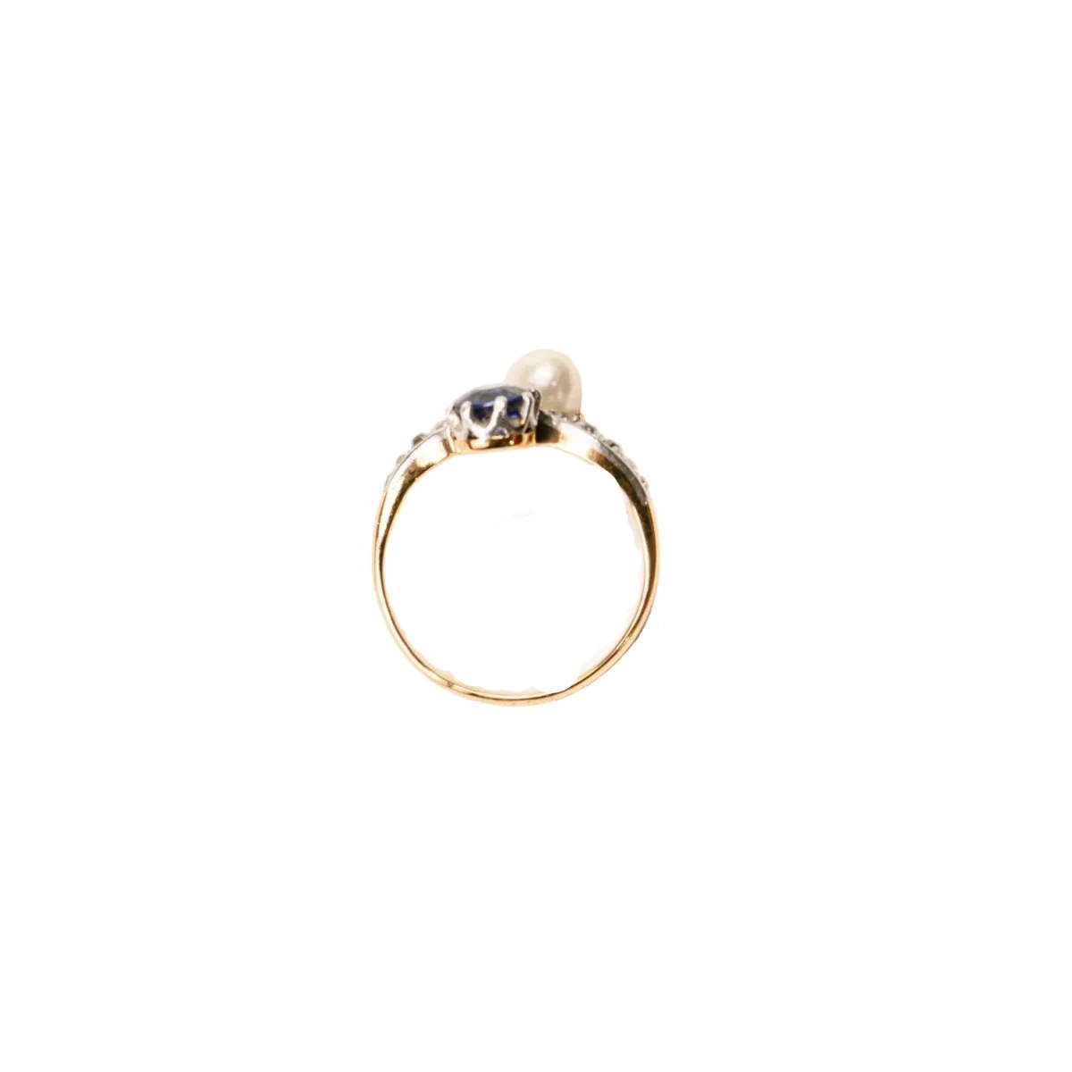 Bague Toi et Moi en or jaune, platine, saphir, perle de culture et diamants - Image 7