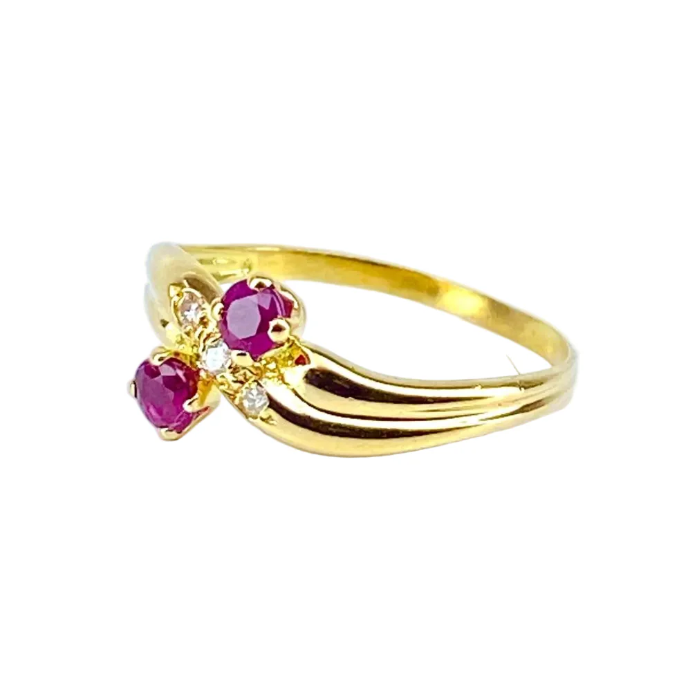 Bague Toi & Moi en or jaune, rubis et diamants - Image 3