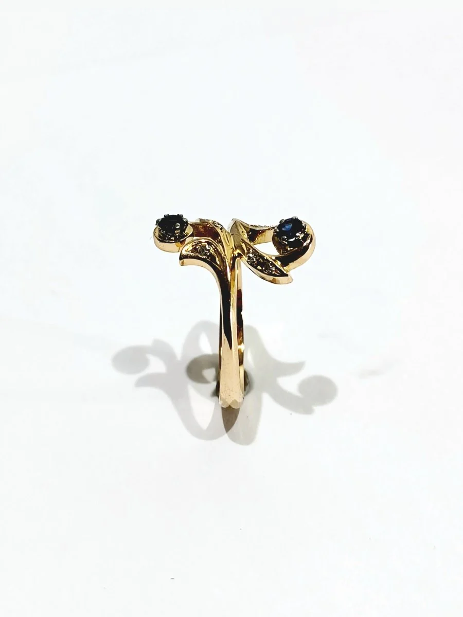 Bague Toi et Moi en or jaune, saphir, et diamants - Image 12