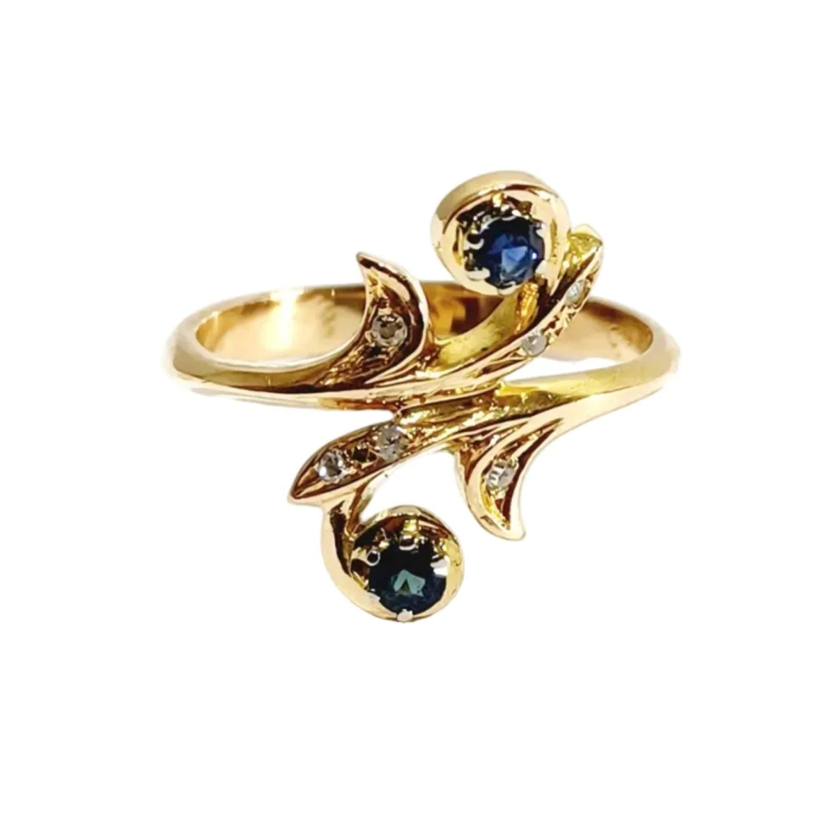 Bague Toi et Moi en or jaune, saphir, et diamants - Image 16
