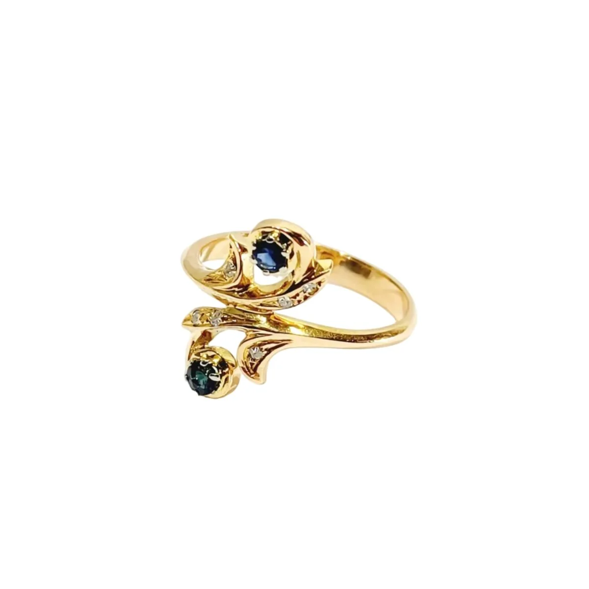 Bague Toi et Moi en or jaune, saphir, et diamants - Image 18