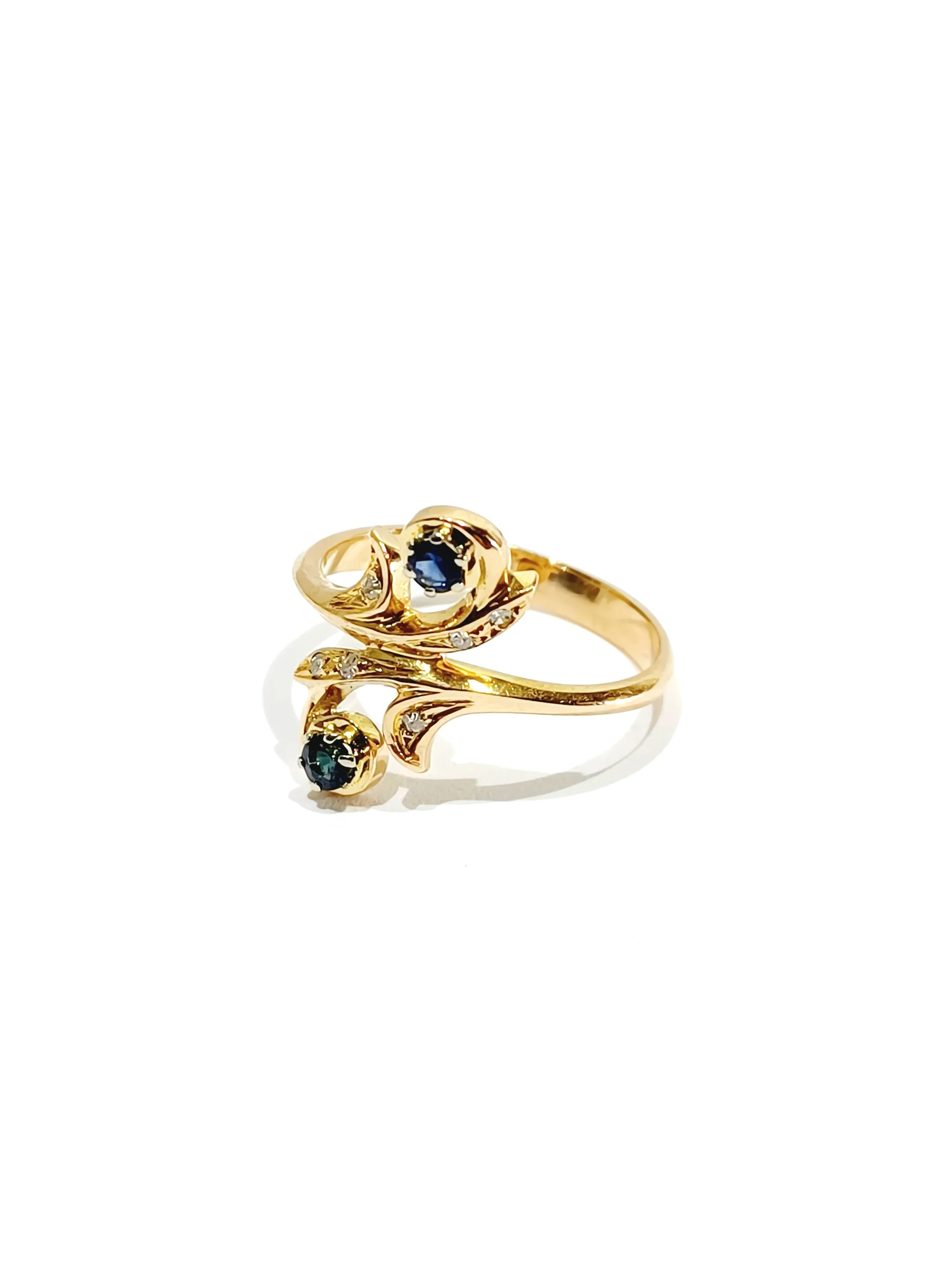 Bague Toi et Moi en or jaune, saphir, et diamants - Image 6