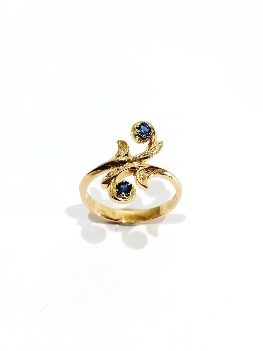 Bague Toi et Moi en or jaune, saphir, et diamants - Image 9