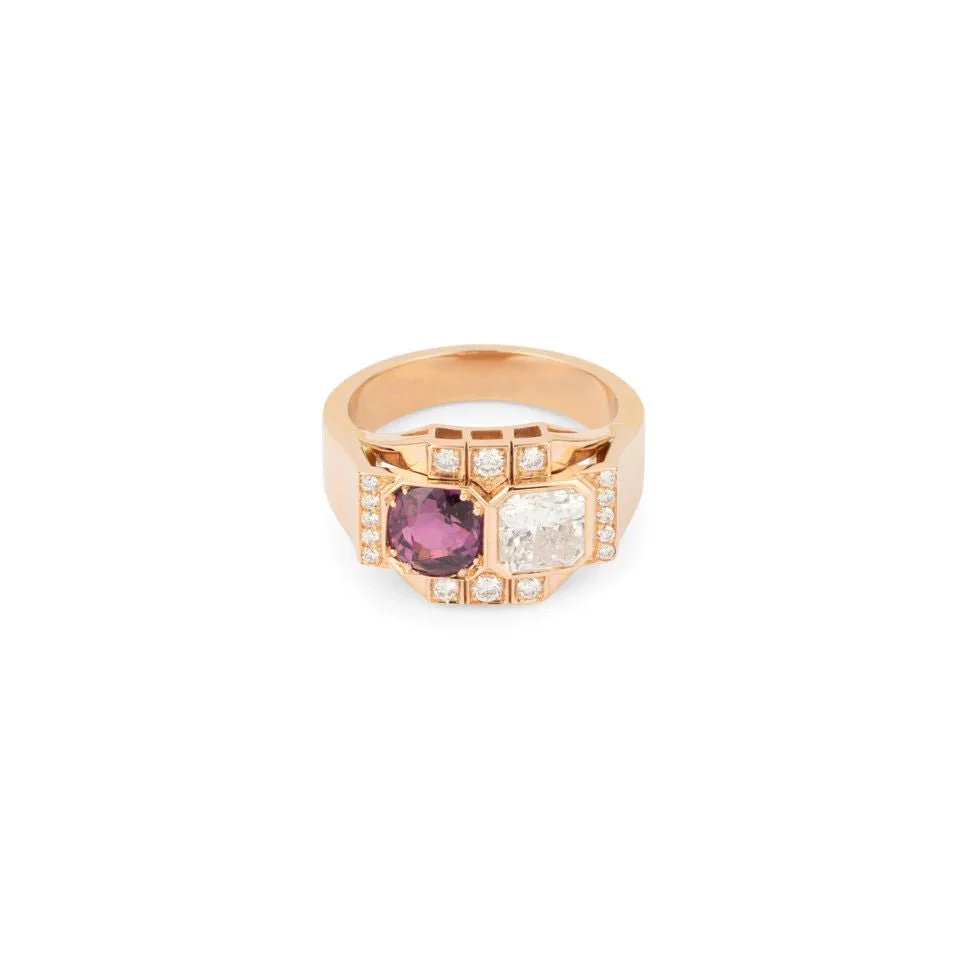 Bague "Toi et Moi"  en or rose, diamants et rubis