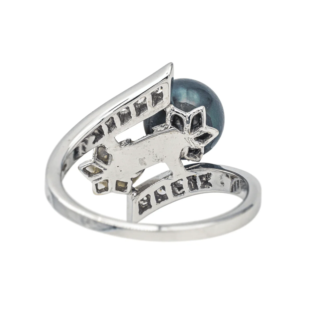 Bague Toi & Moi en or blanc, perles et diamants - Image 5