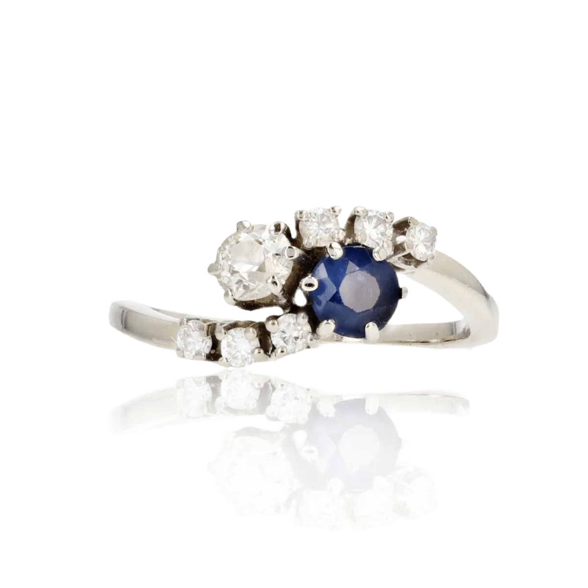 Bague Toi & Moi en or blanc, saphir et diamants