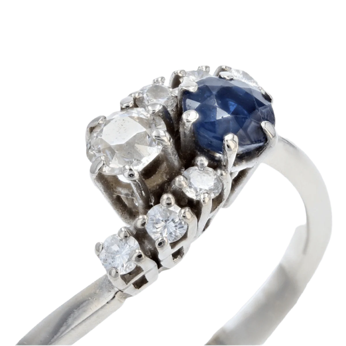 Bague Toi & Moi en or blanc, saphir et diamants - Image 7