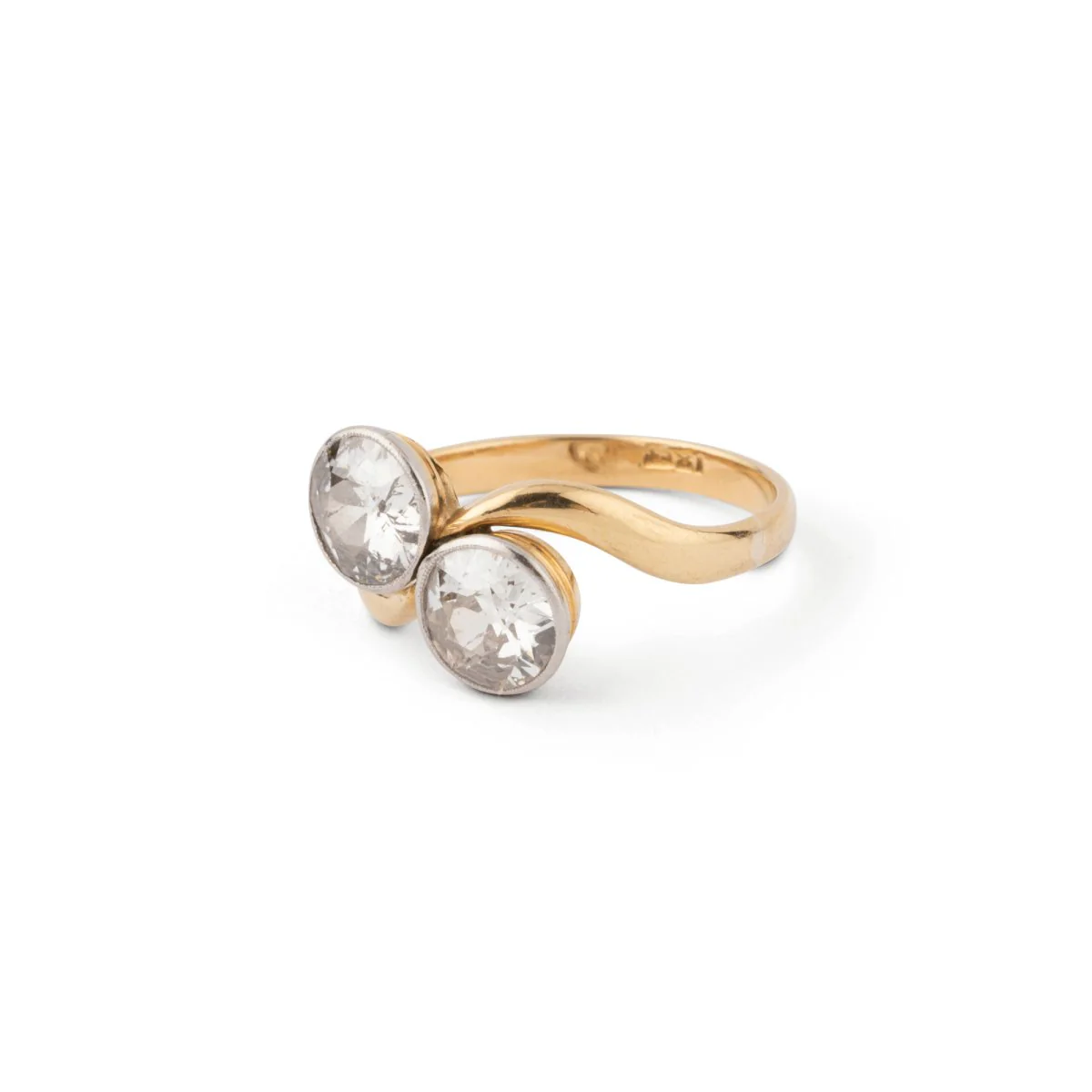 Bague toi et moi diamants, en or jaune et platine - Image 5