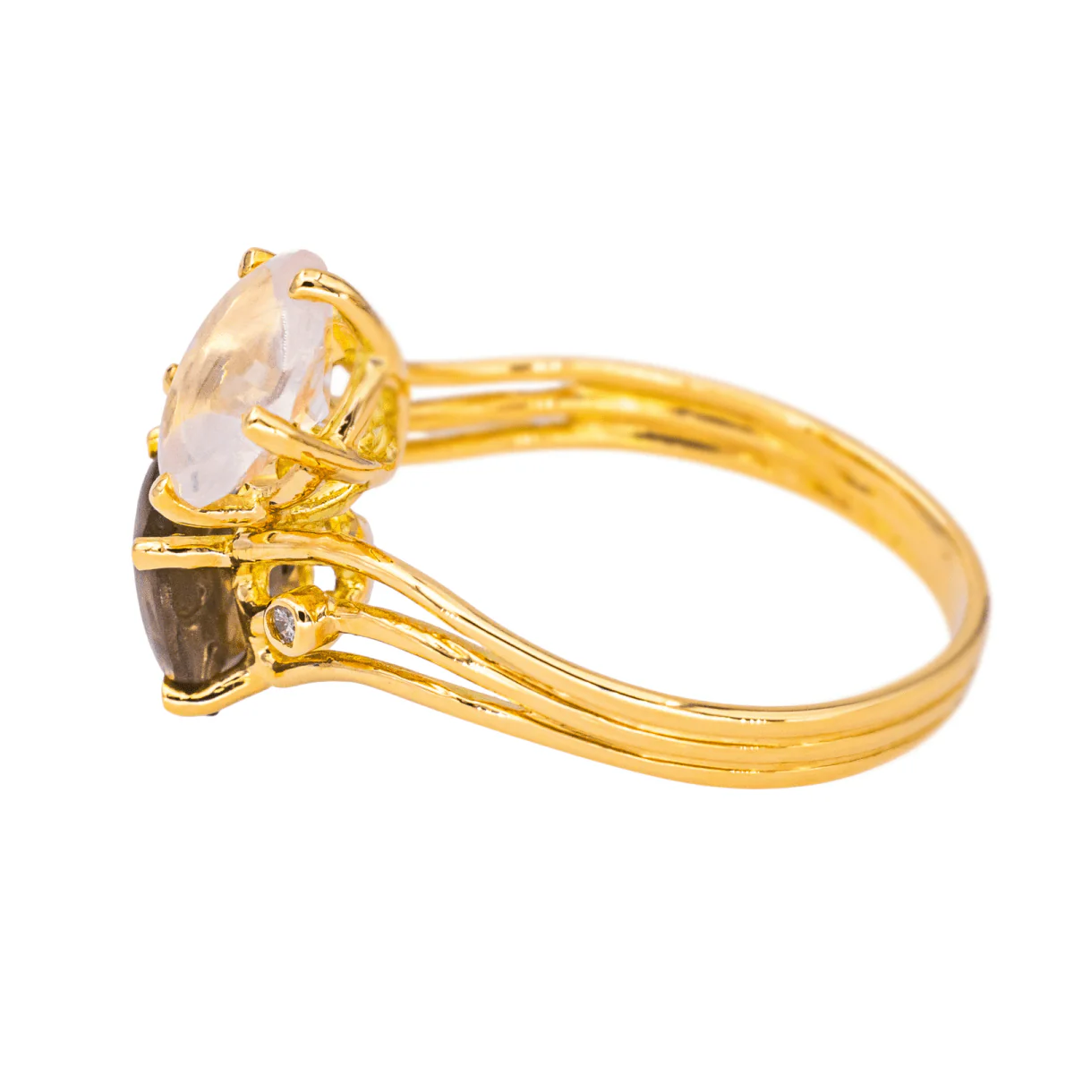 Bague Toi & Moi en or jaune, quartz et diamants - Image 4
