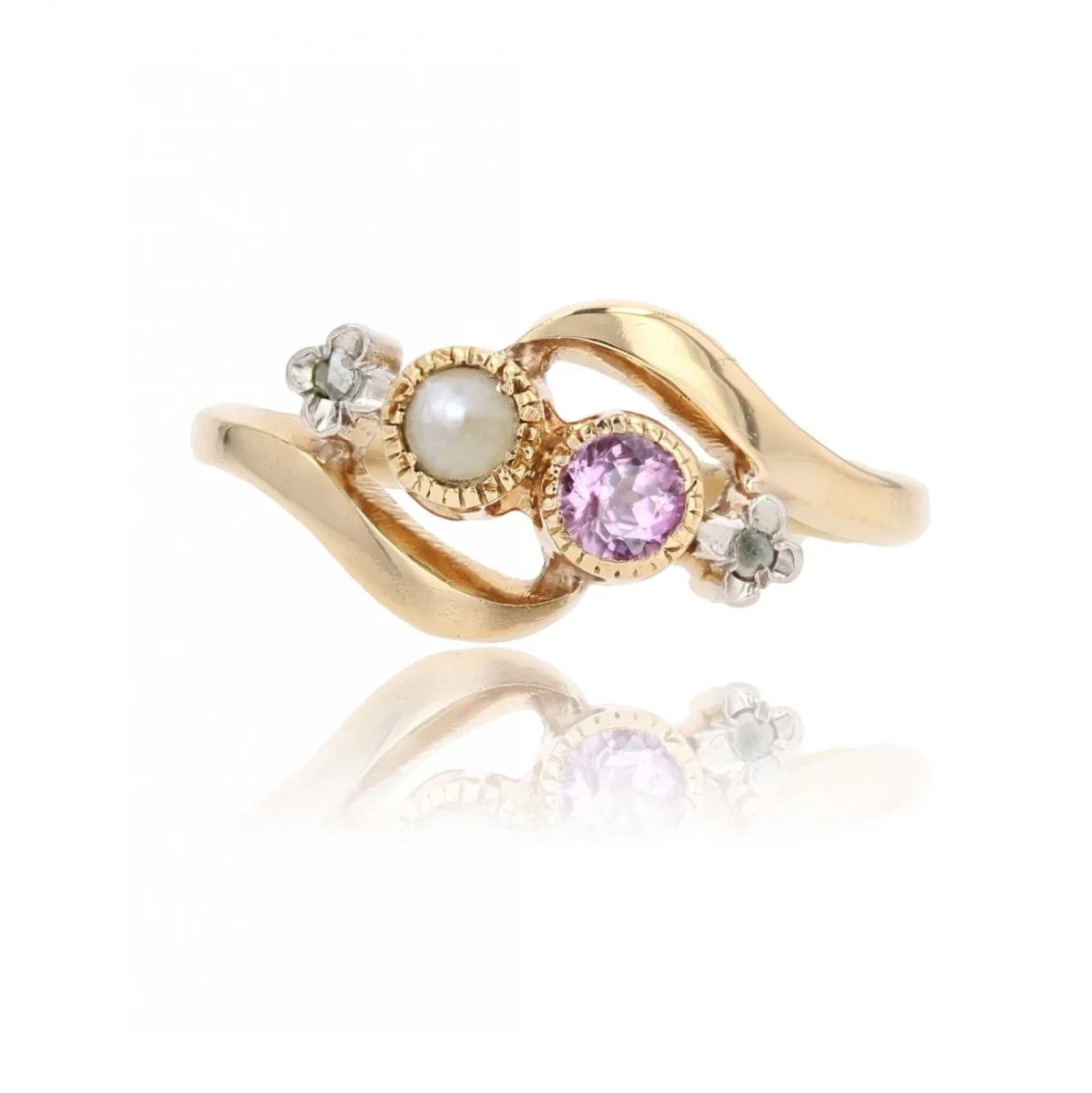 Bague Toi & Moi en or jaune, saphirs, perle et diamants