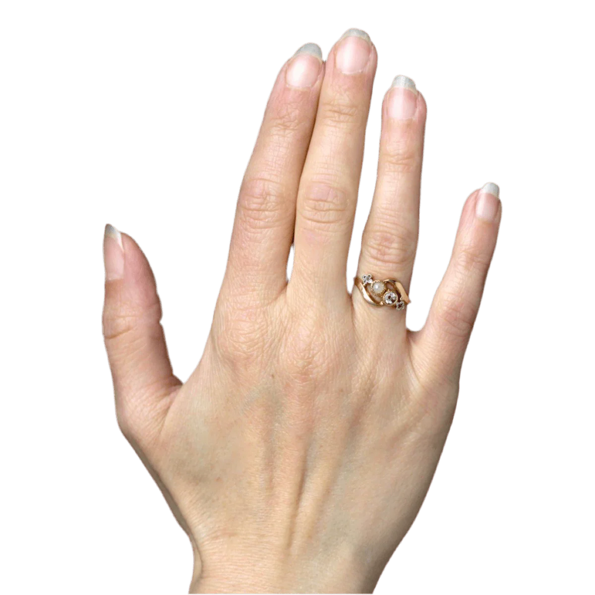 Bague Toi & Moi en or jaune, saphirs, perle et diamants - Image 2