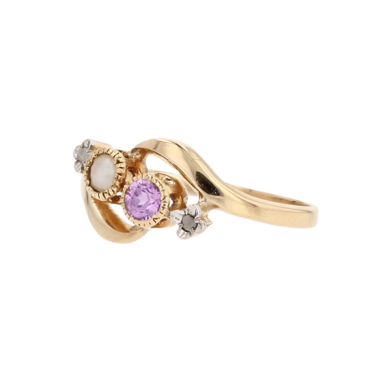 Bague Toi & Moi en or jaune, saphirs, perle et diamants - Image 3
