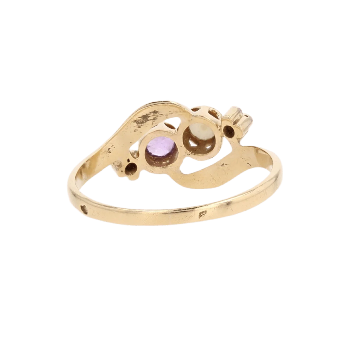 Bague Toi & Moi en or jaune, saphirs, perle et diamants - Image 4