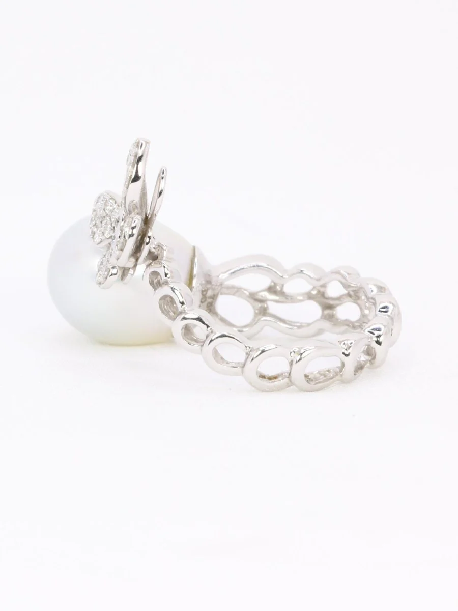 Bague toi et moi Perle & Papillon or blanc diamants - Image 4