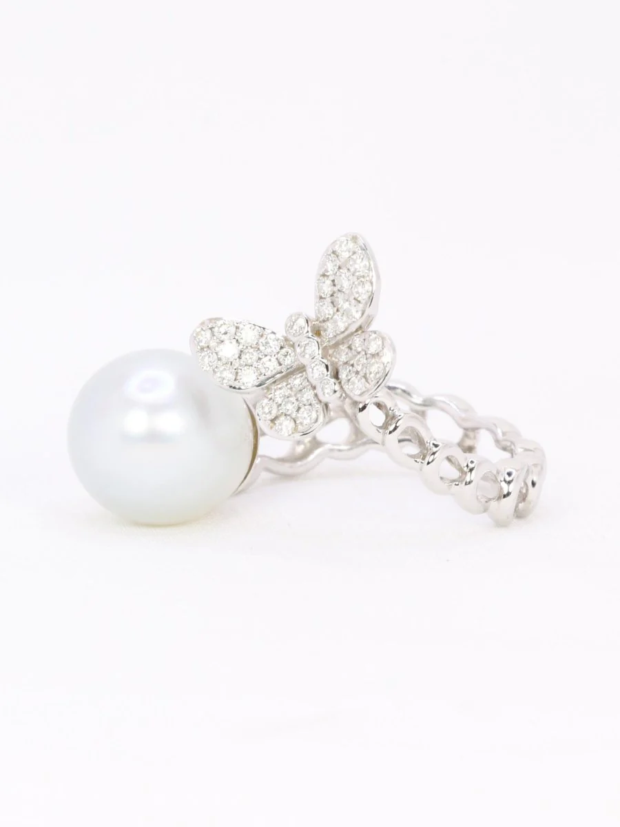 Bague toi et moi Perle & Papillon or blanc diamants - Image 5