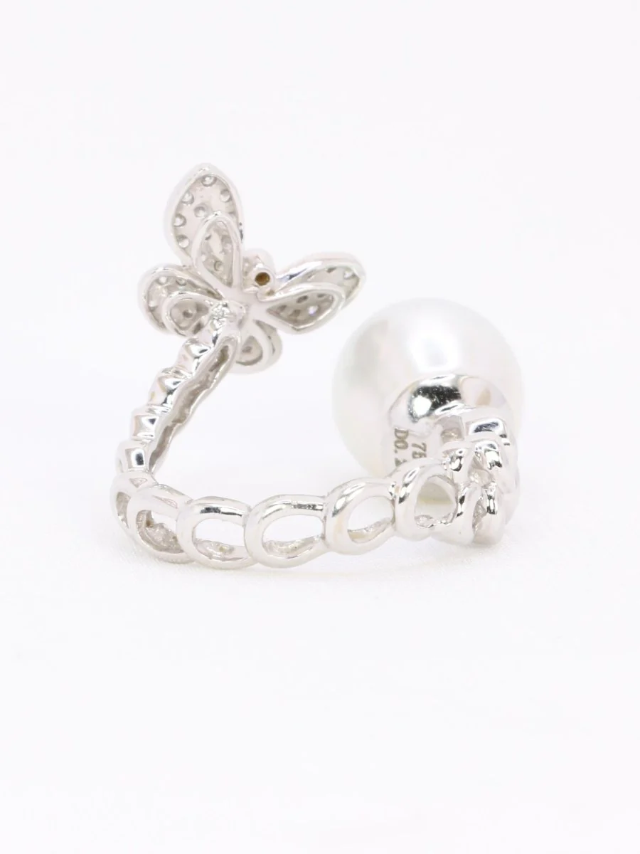Bague toi et moi Perle & Papillon or blanc diamants - Image 6