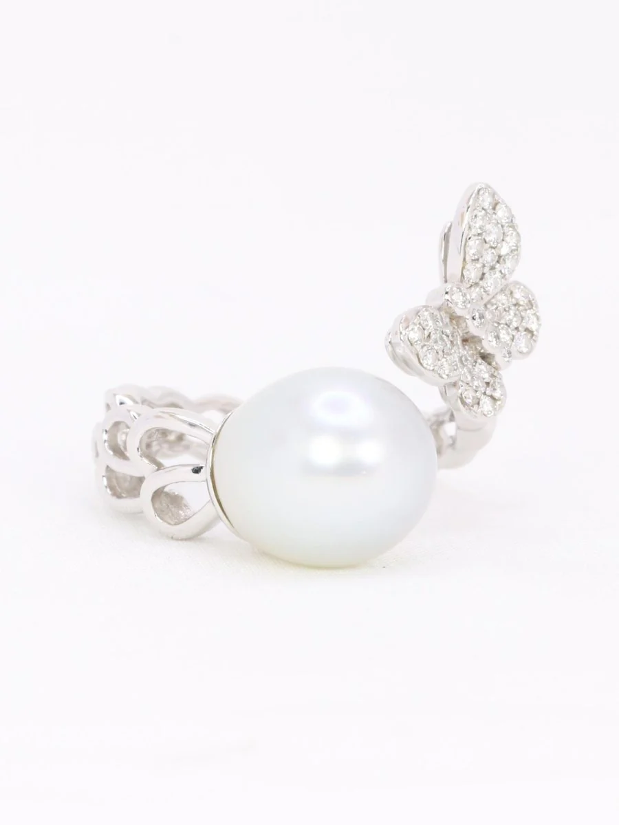 Bague toi et moi Perle & Papillon or blanc diamants - Image 8