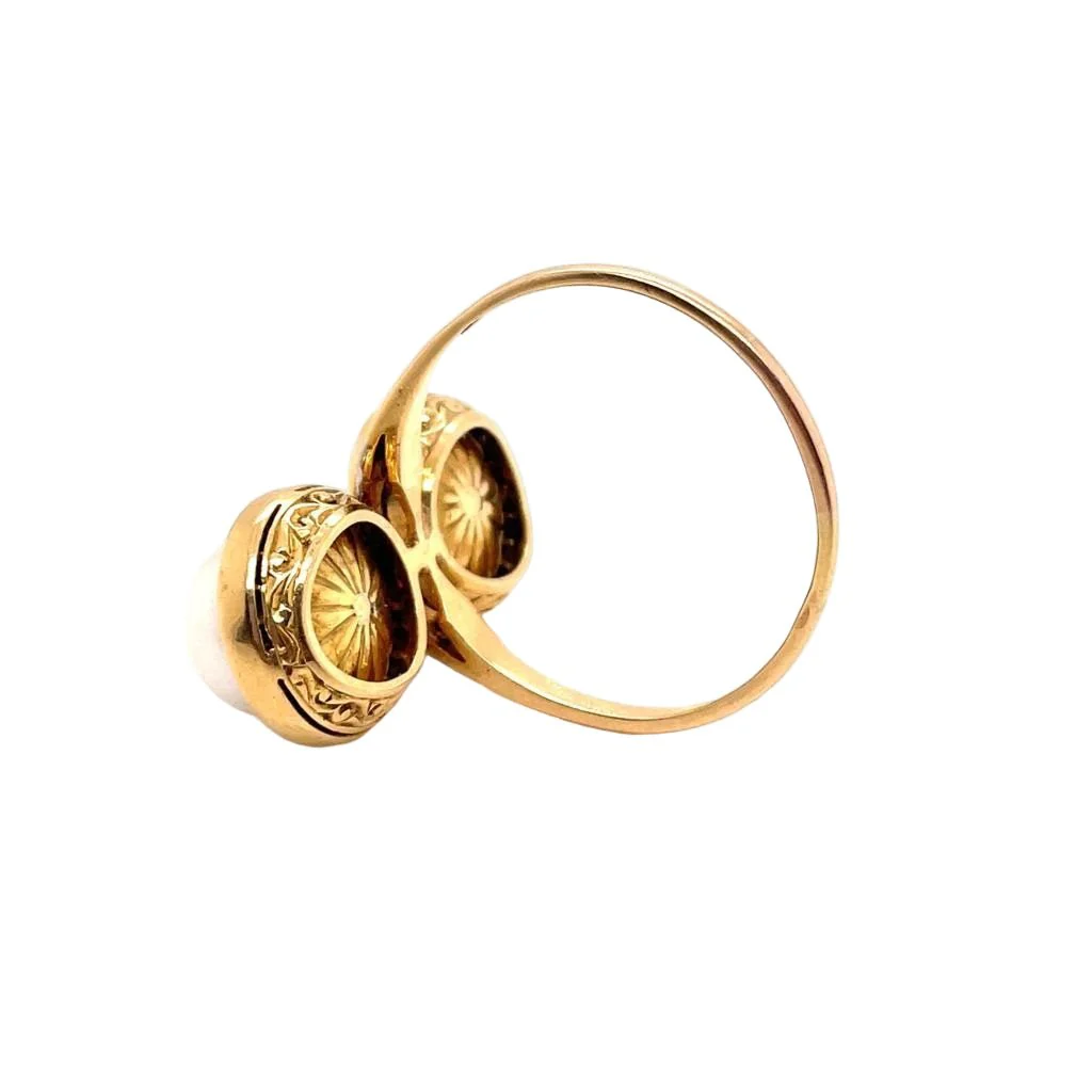 Bague Toi & Moi en or jaune, or blanc, perles, rubis et diamants - Image 3