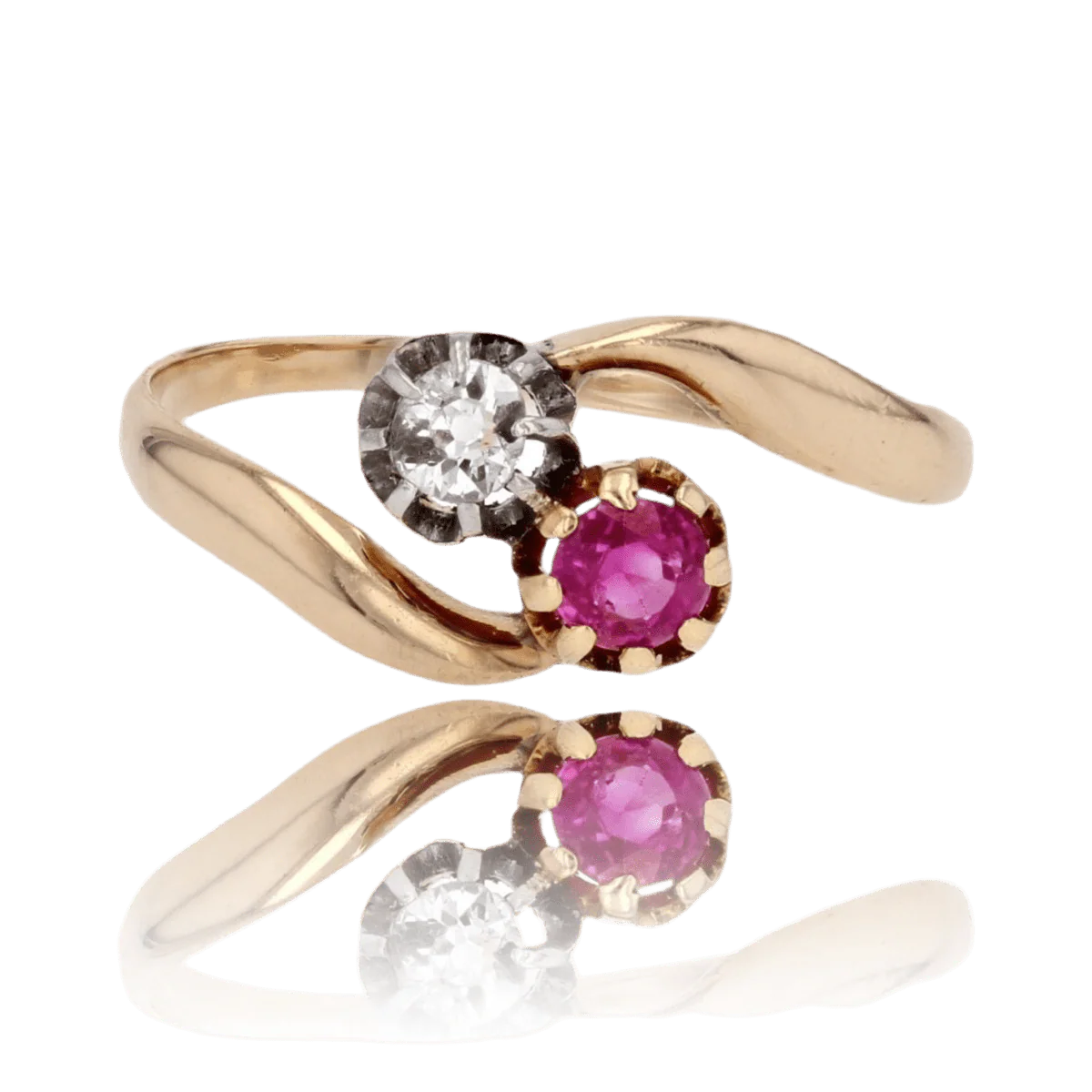 Bague Toi & Moi en or jaune, rubis et diamant