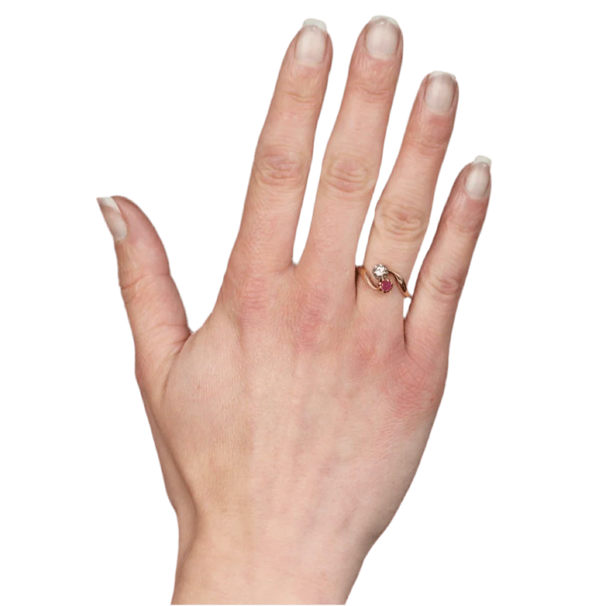 Bague Toi & Moi en or jaune, rubis et diamant - Image 2
