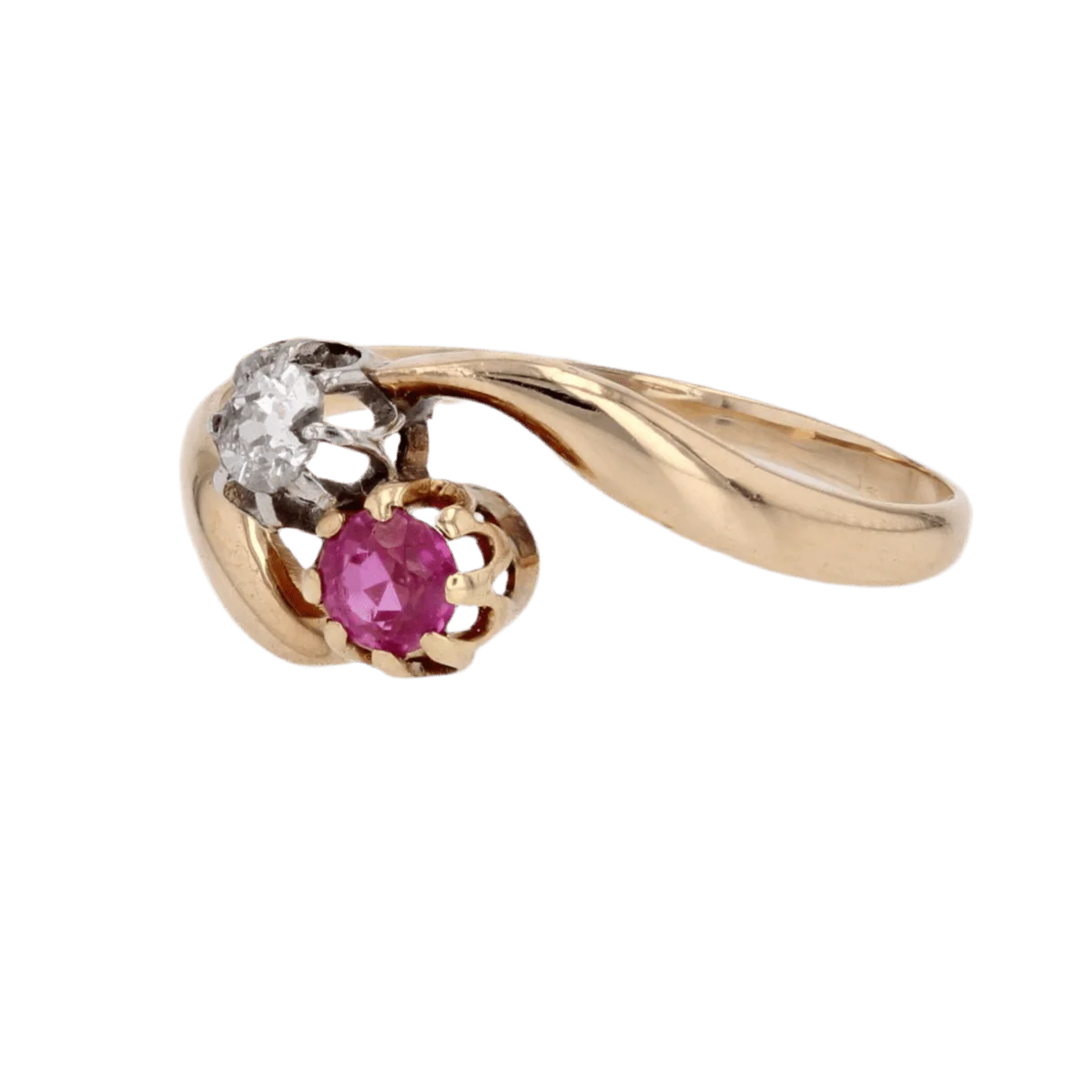 Bague Toi & Moi en or jaune, rubis et diamant - Image 3