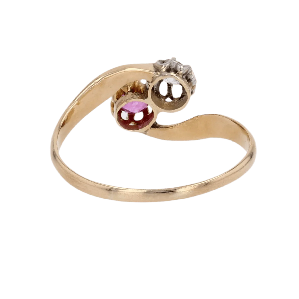 Bague Toi & Moi en or jaune, rubis et diamant - Image 4
