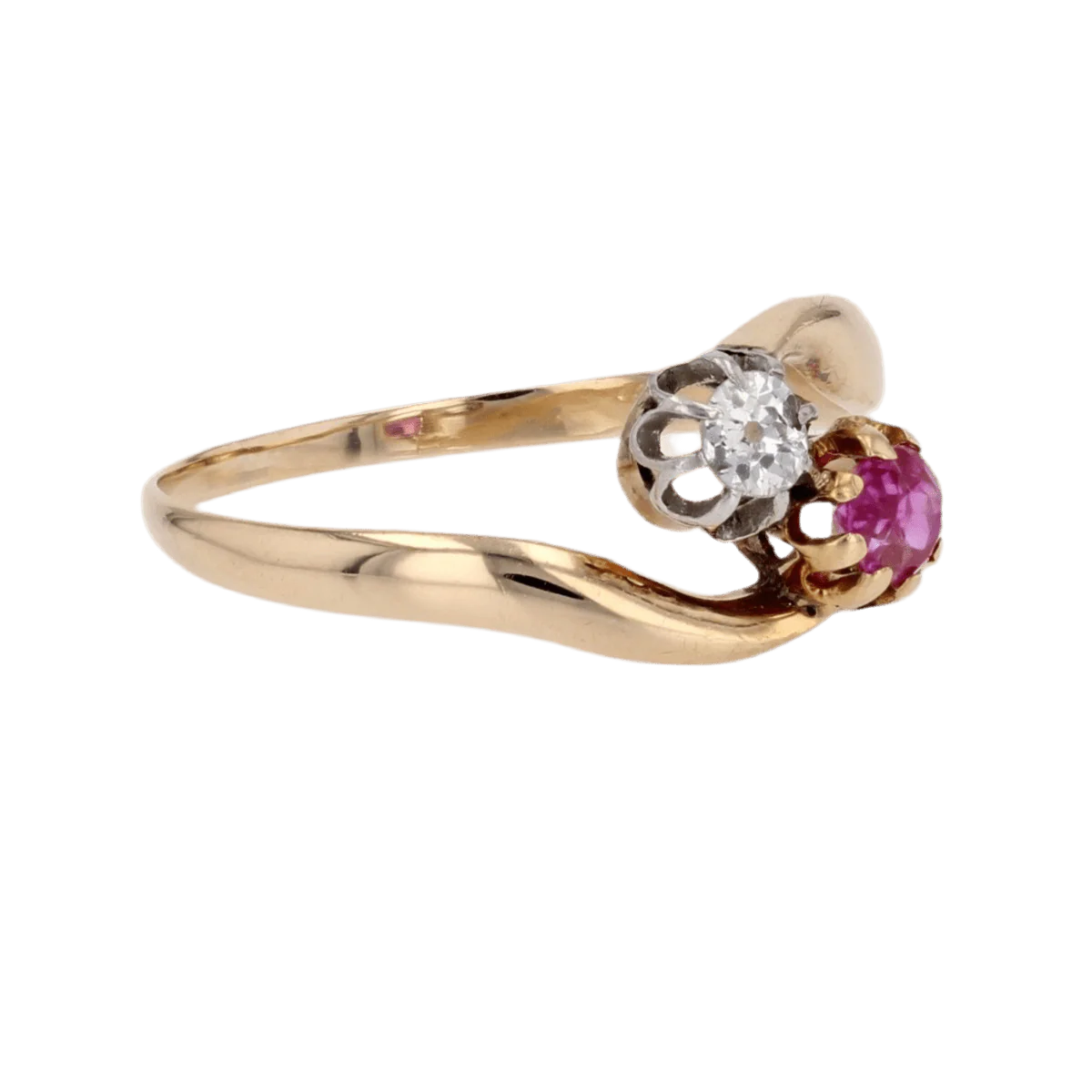 Bague Toi & Moi en or jaune, rubis et diamant - Image 5