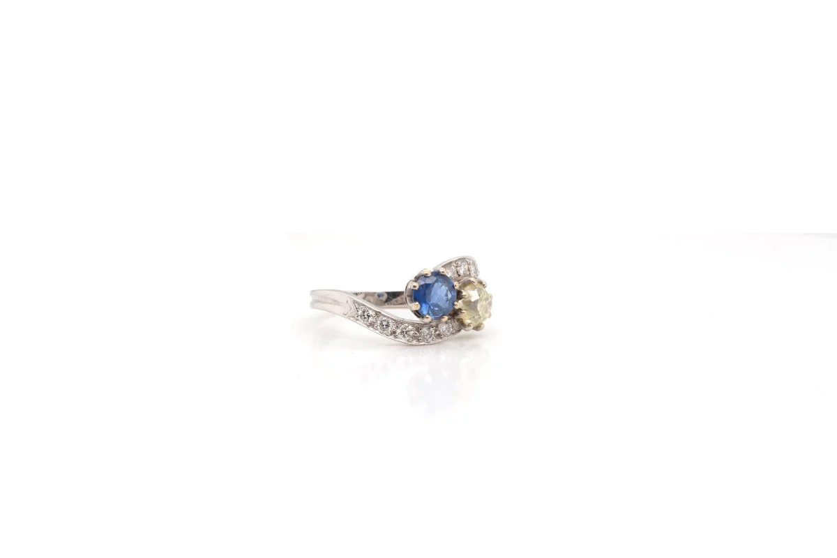 Bague Toi et Moi saphir et diamants en or blanc - Image 4