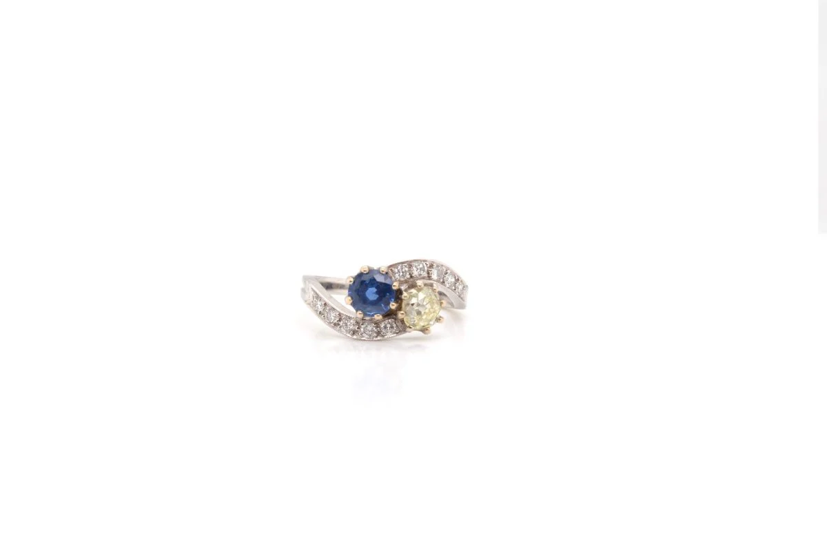 Bague Toi et Moi saphir et diamants en or blanc - Image 5