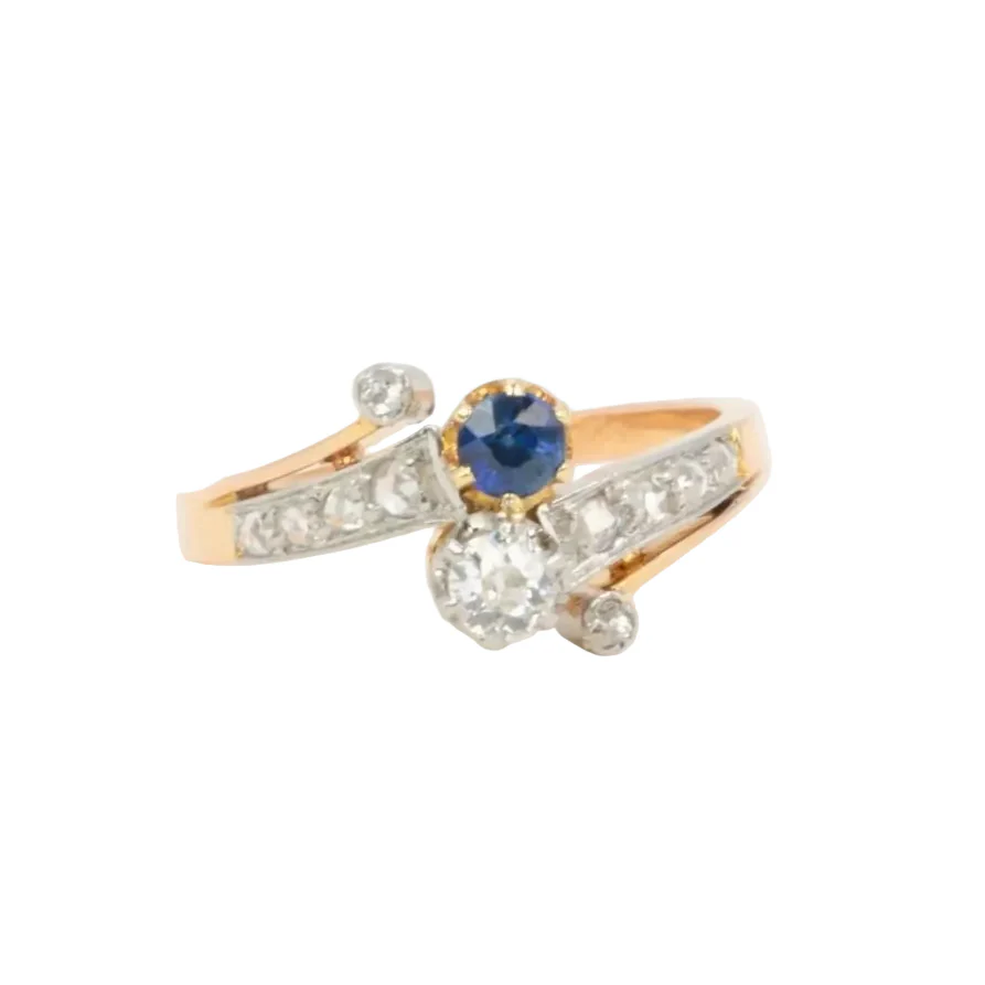 Bague Toi et Moi or jaune saphir et diamants