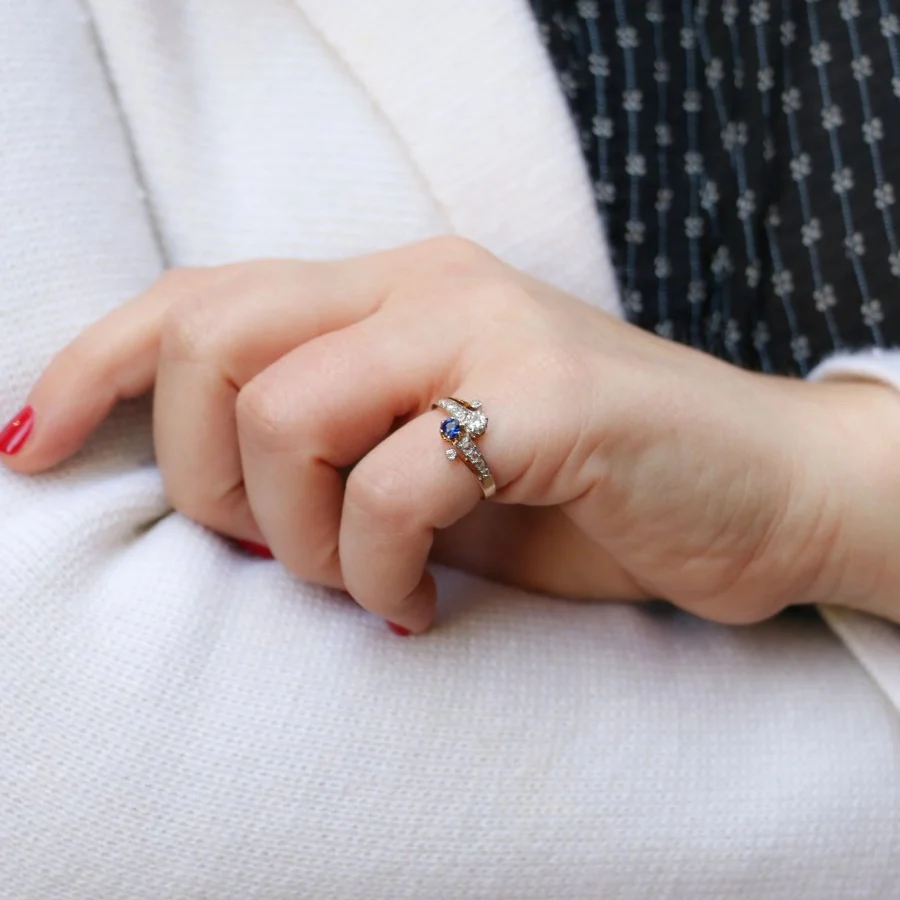 Bague Toi et Moi or jaune saphir et diamants - Image 2