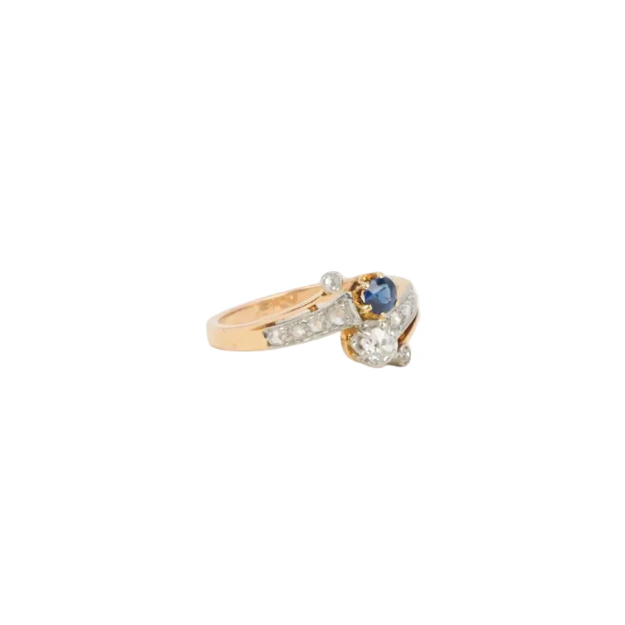 Bague Toi et Moi or jaune saphir et diamants - Image 3