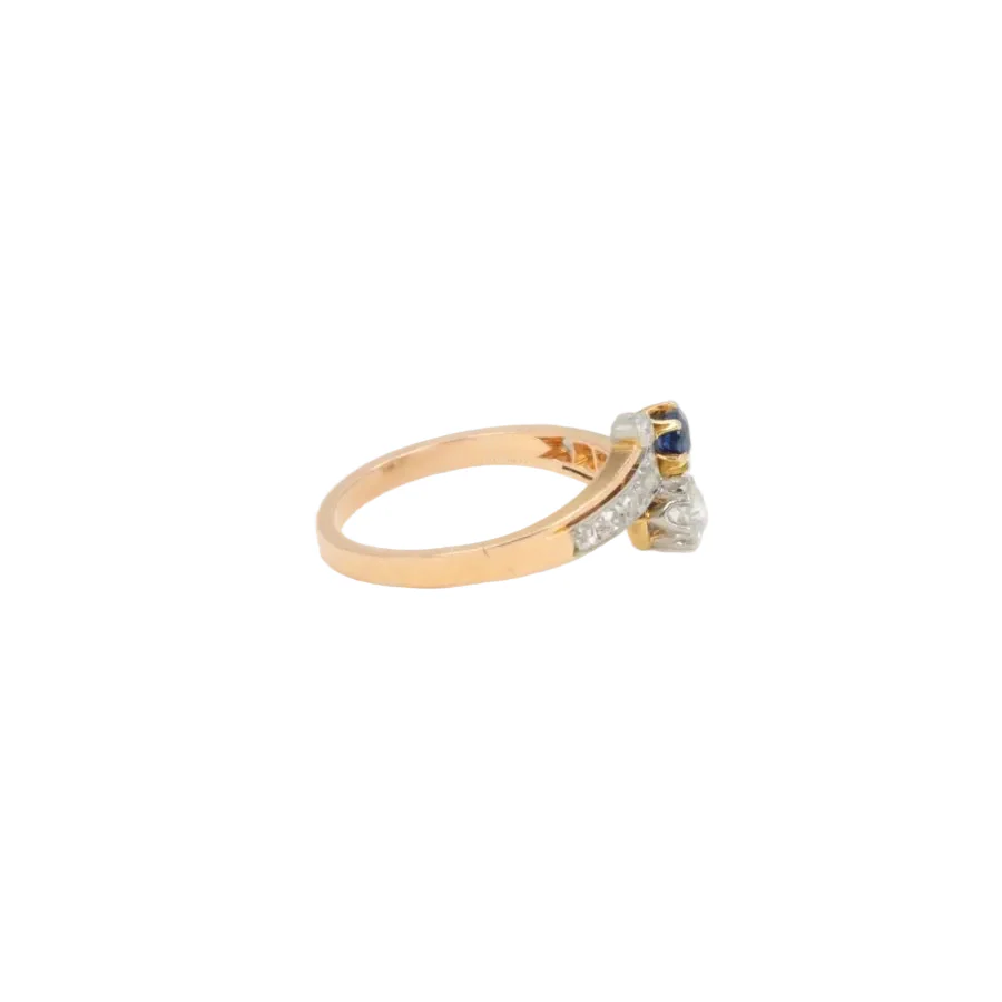 Bague Toi et Moi or jaune saphir et diamants - Image 4