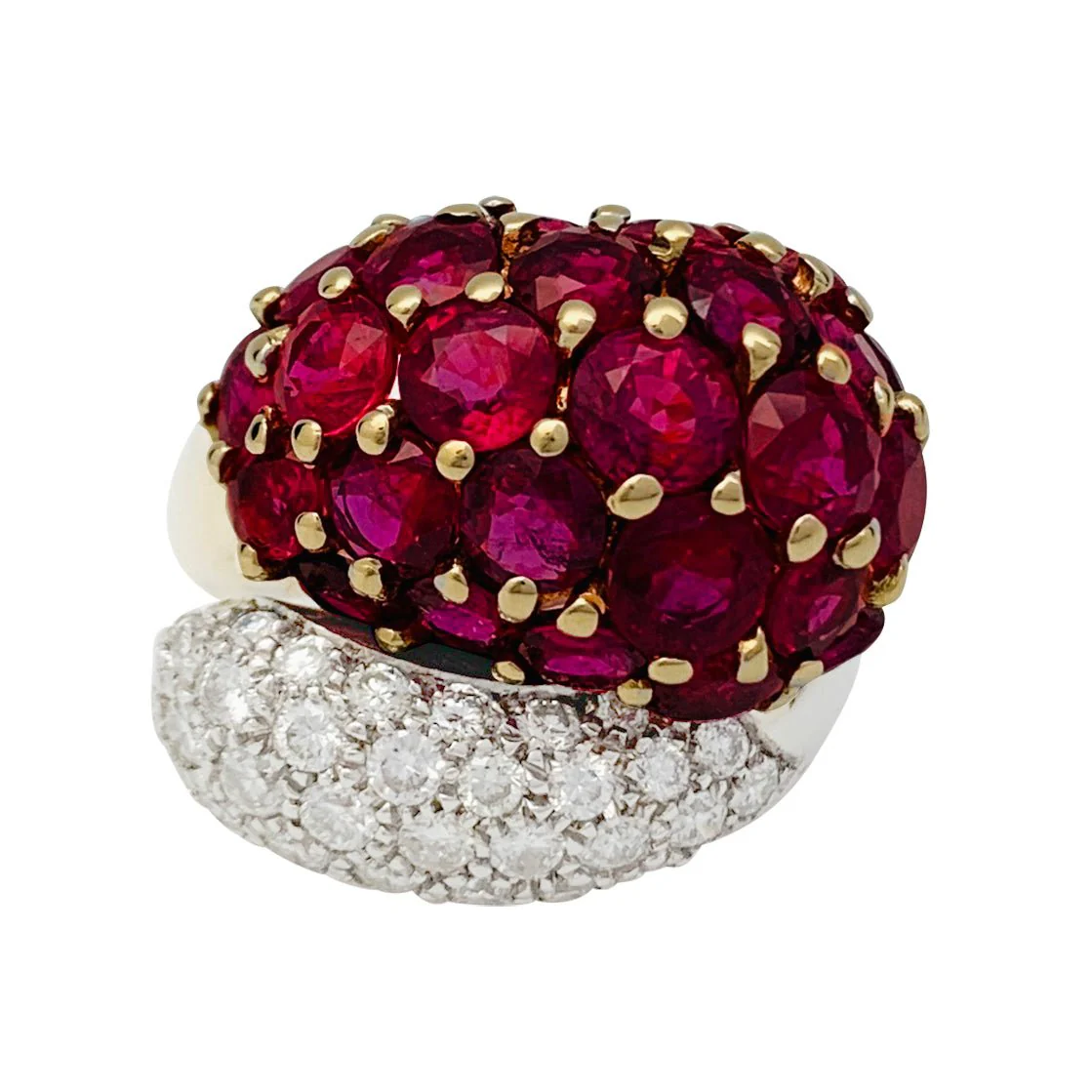 Bague "Toi & Moi", deux ors, rubis et diamants
